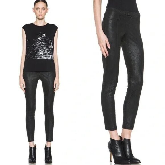Helmut Lang Patina Stretch Leather Pant Size 0 XS Womens Bismuth $1200 - Picture 3 of 12